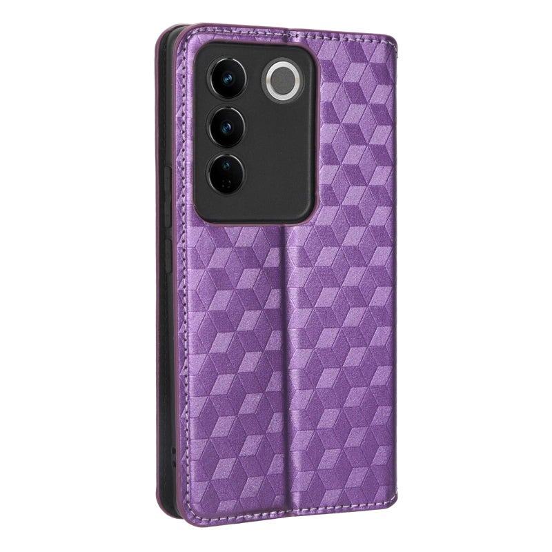 HuHa Case Cover For vivo S16 / S16 Pro / V27 Pro Cubic Grid Texture Flip Leather Phone Case(Purple) - Image 3
