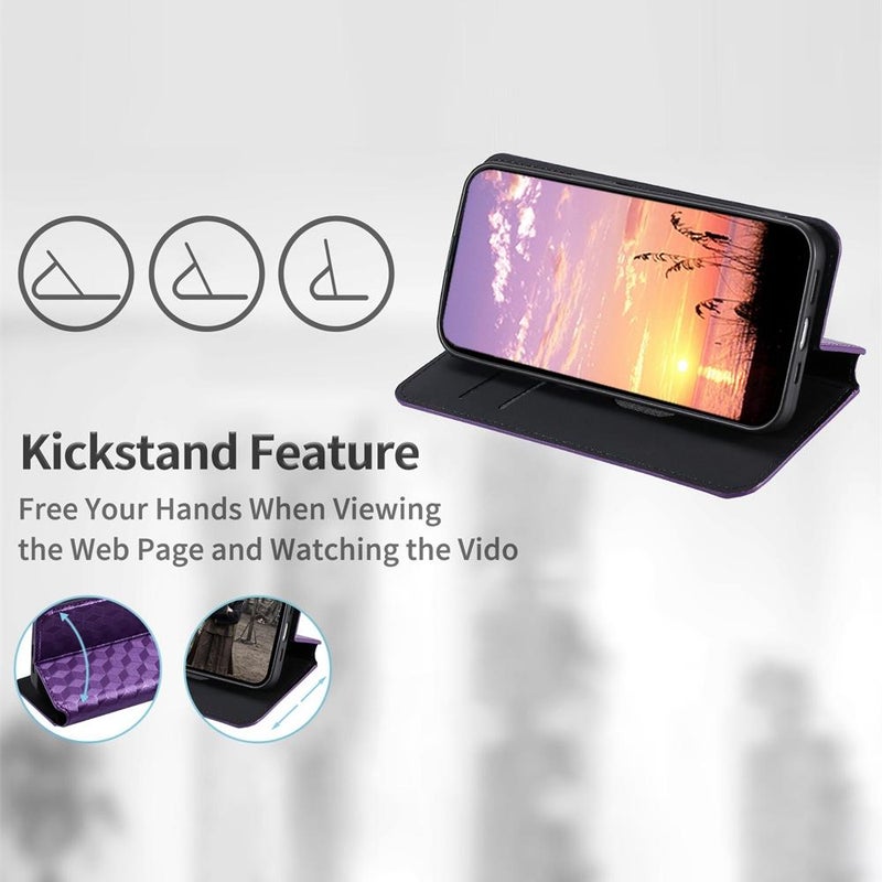 HuHa Case Cover For vivo S16 / S16 Pro / V27 Pro Cubic Grid Texture Flip Leather Phone Case(Purple) - Image 5