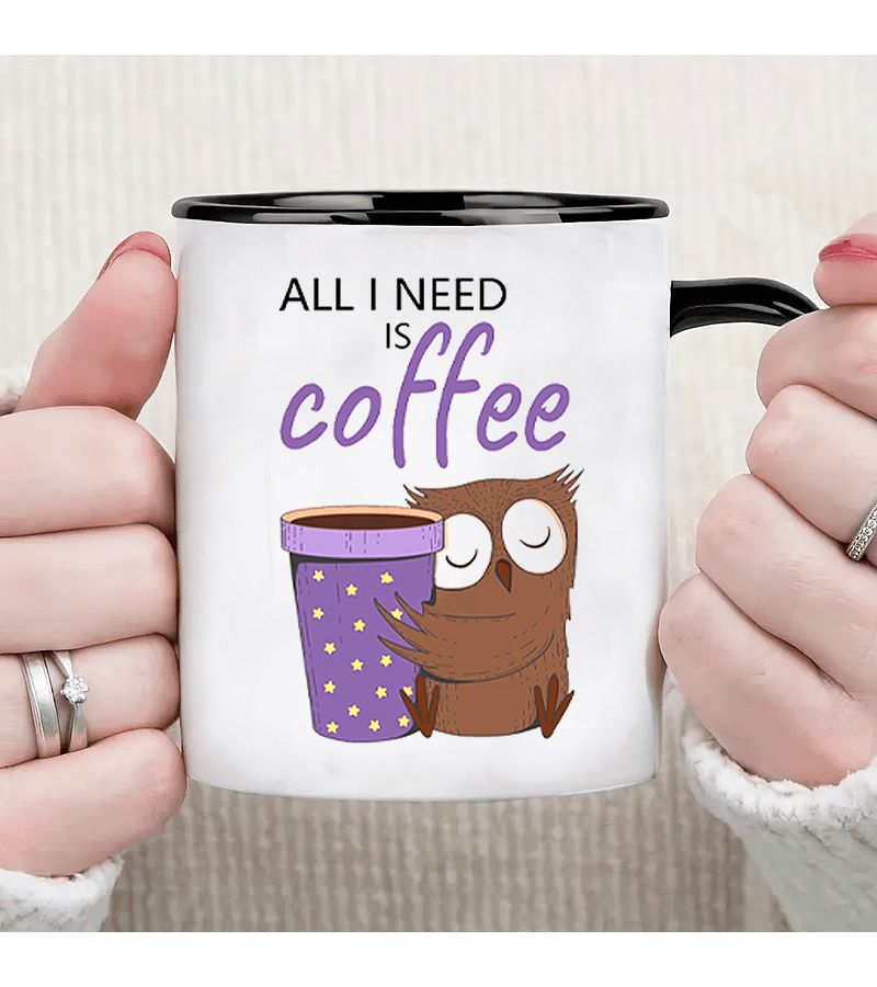 1pc Whimsywera Ceramic Coffee Mug With Owl Design White Insulated Reusable Cup For Hot And Cold Beverages Machine Washable Perfect For Daily Use And Gift Occasions - Image 1