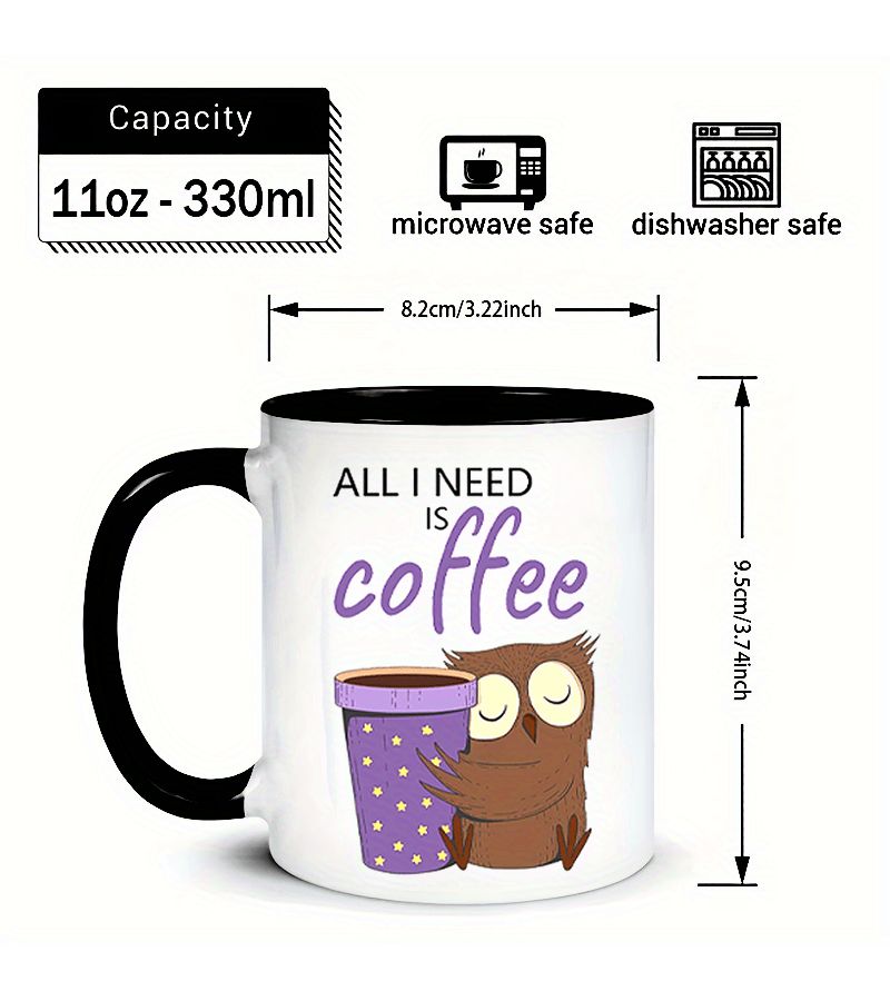 1pc Whimsywera Ceramic Coffee Mug With Owl Design White Insulated Reusable Cup For Hot And Cold Beverages Machine Washable Perfect For Daily Use And Gift Occasions - Image 3