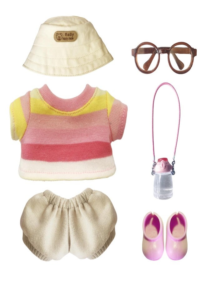 LAYASIMON Clothes for 6.7in/17cm Dolls (Without Dolls) Sets and Accessories,6PCS (Hat + Glasses + t-Shirt + Pants + Water Bottle + Shoes), Collectors and As Gifts. (Pink and Yellow Duplex) - Image 1