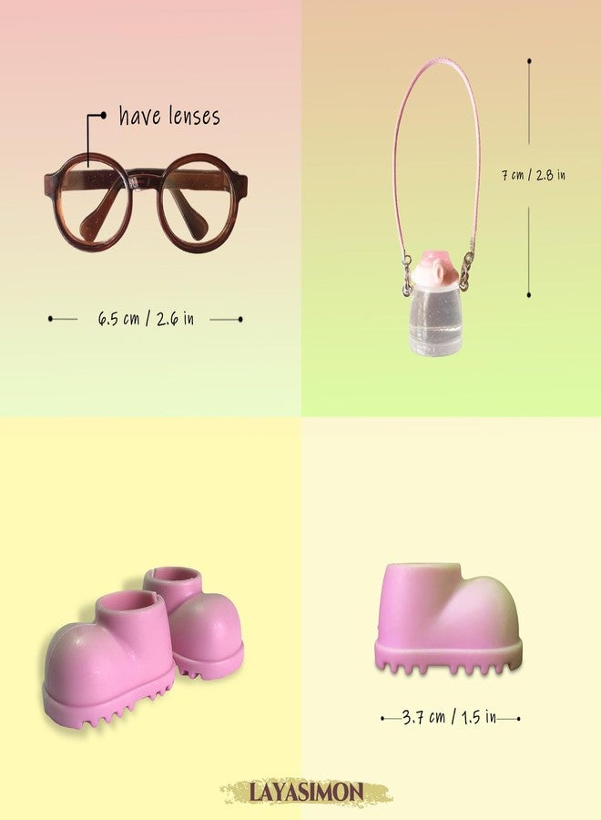 LAYASIMON Clothes for 6.7in/17cm Dolls (Without Dolls) Sets and Accessories,6PCS (Hat + Glasses + t-Shirt + Pants + Water Bottle + Shoes), Collectors and As Gifts. (Pink and Yellow Duplex) - Image 3