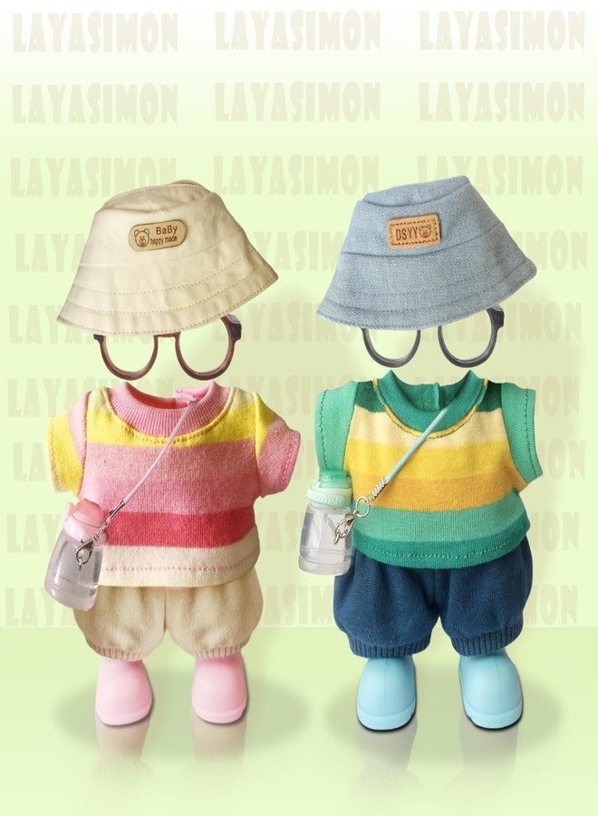 LAYASIMON Clothes for 6.7in/17cm Dolls (Without Dolls) Sets and Accessories,6PCS (Hat + Glasses + t-Shirt + Pants + Water Bottle + Shoes), Collectors and As Gifts. (Pink and Yellow Duplex) - Image 5