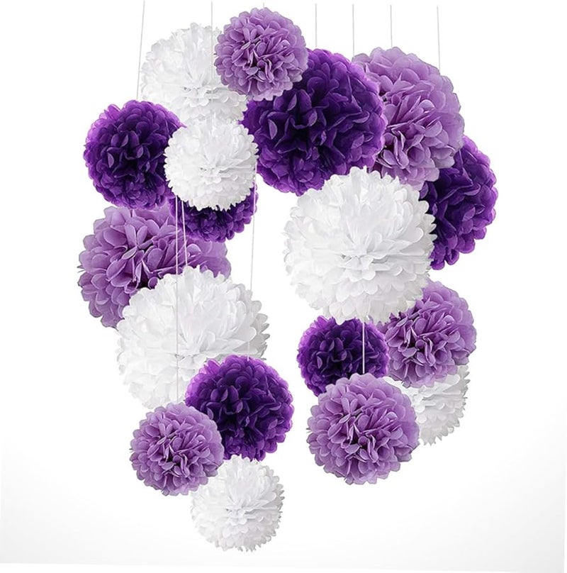 COHEALI أرجواني فاتح أرجواني غامق أبيض مجموعة كرات الزهور ذات قرص العسل ورقية معلقة ديكور لحفلات الزفاف المهرجانات - Image 5