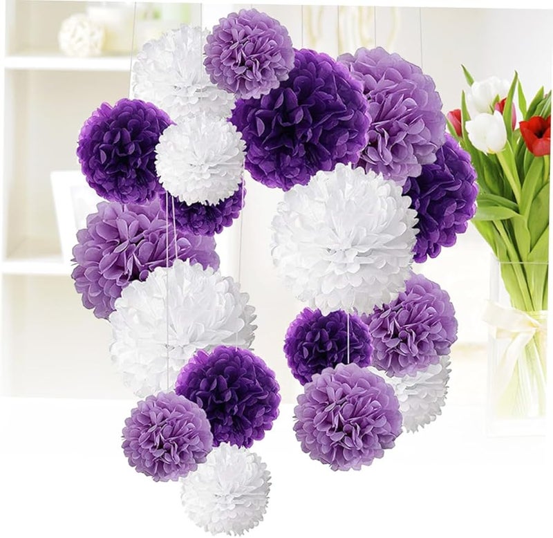 COHEALI أرجواني فاتح أرجواني غامق أبيض مجموعة كرات الزهور ذات قرص العسل ورقية معلقة ديكور لحفلات الزفاف المهرجانات - Image 4