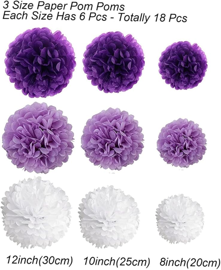 COHEALI أرجواني فاتح أرجواني غامق أبيض مجموعة كرات الزهور ذات قرص العسل ورقية معلقة ديكور لحفلات الزفاف المهرجانات - Image 3