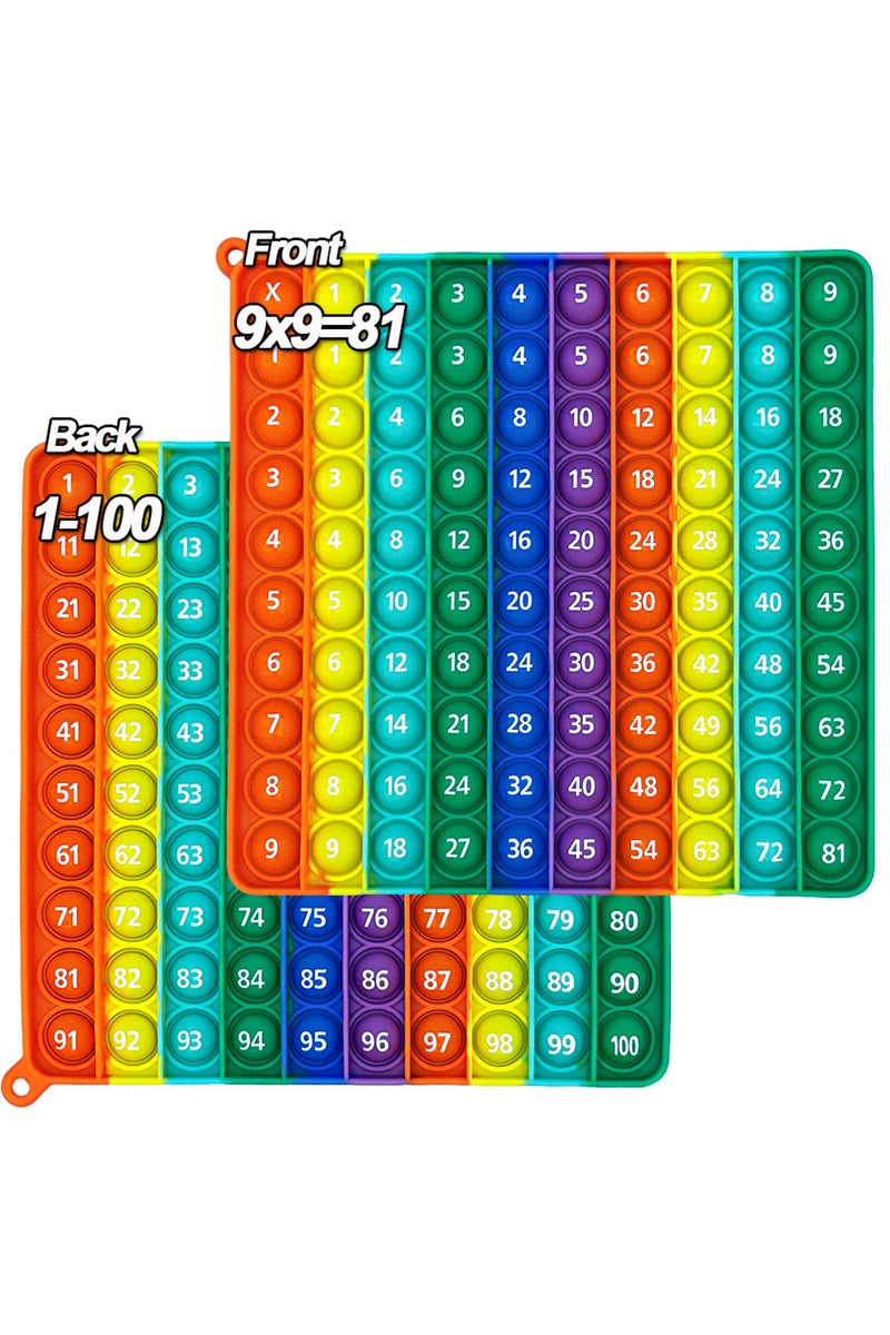 S 9x9 100 Rainbow 9x9 Multiplication 1-100 Counting Fidget Toys, Silicone Push Bubble Math Learning