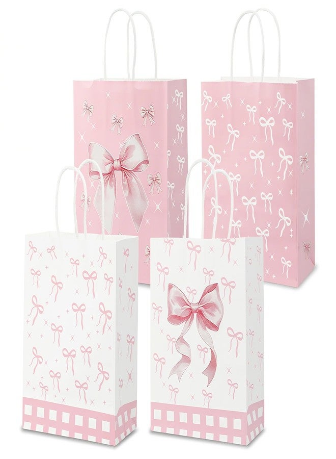 HIKIMA 24 Pcs Pink Bow Gift Paper Bags, Bow themed Goodie Bag, Bags with Handles for Woman Girls Pink Party Tea Bridal Engagement Party Supplies - Image 1