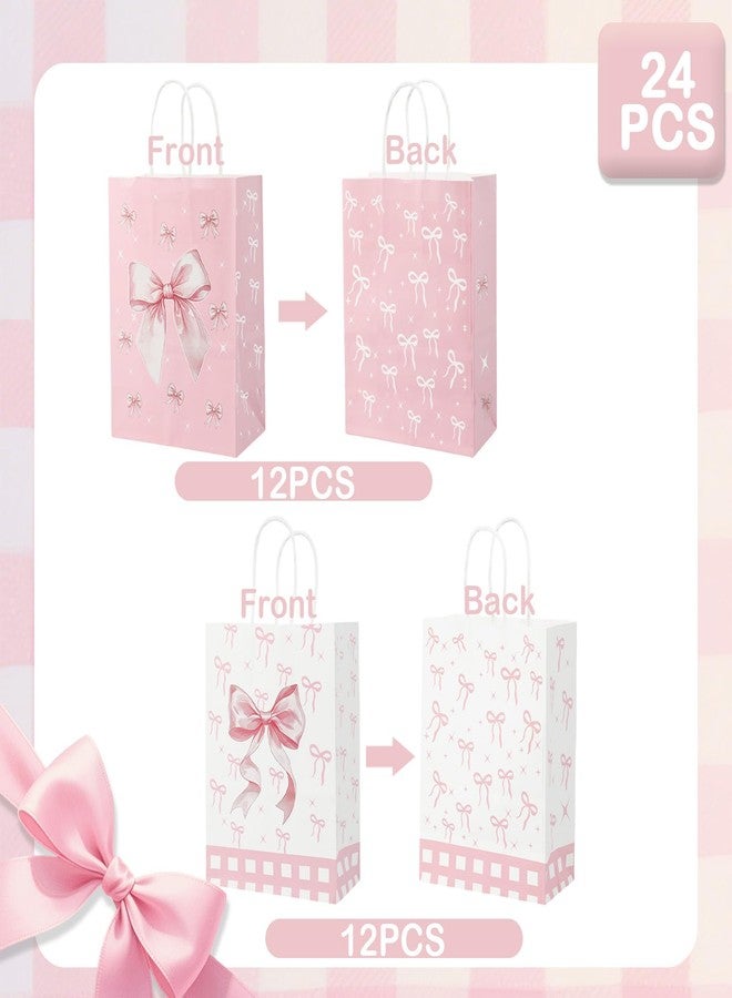 HIKIMA 24 Pcs Pink Bow Gift Paper Bags, Bow themed Goodie Bag, Bags with Handles for Woman Girls Pink Party Tea Bridal Engagement Party Supplies - Image 2
