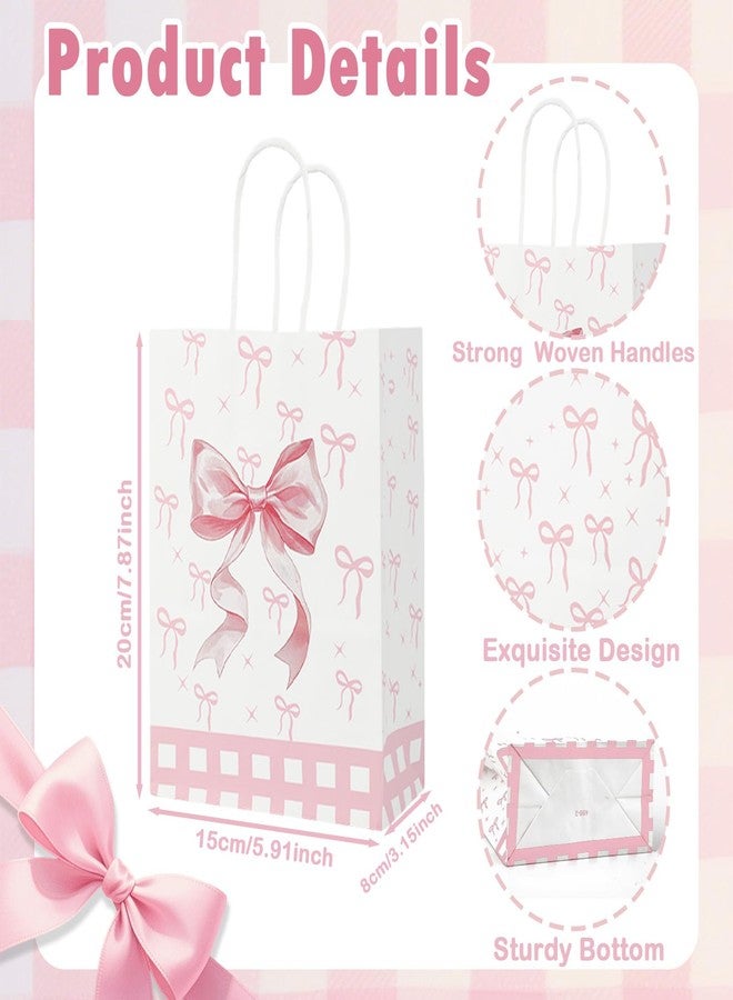 HIKIMA 24 Pcs Pink Bow Gift Paper Bags, Bow themed Goodie Bag, Bags with Handles for Woman Girls Pink Party Tea Bridal Engagement Party Supplies - Image 3