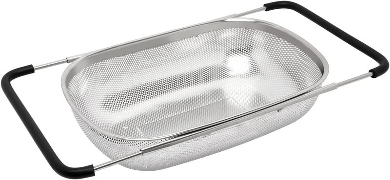 Onprix Stainless Steel Over The Sink Colander Strainer Basket Mesh Kitchen Strainer with Extendable Rubber Grip Handles Great for Washing Fruits and Vegetables - Image 1