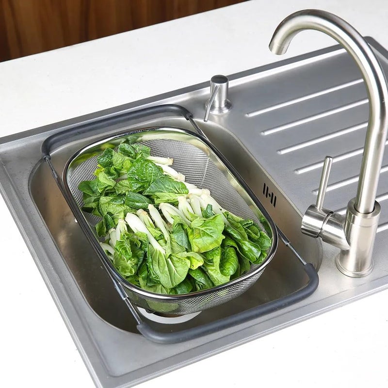 Onprix Stainless Steel Over The Sink Colander Strainer Basket Mesh Kitchen Strainer with Extendable Rubber Grip Handles Great for Washing Fruits and Vegetables - Image 5