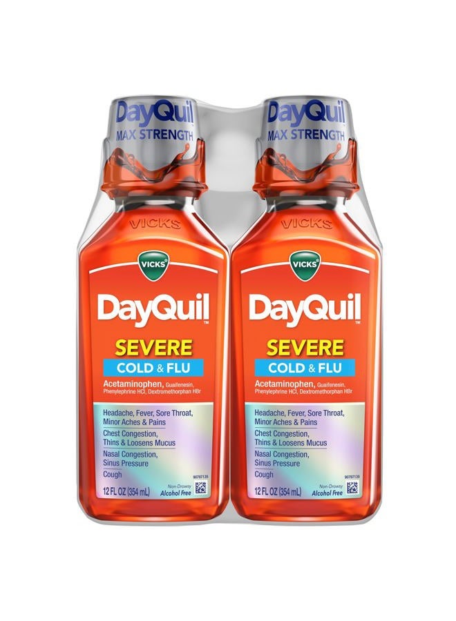 Vicks DayQuil Severe Cold & Flu Liquid Medicine, Daytime Relief for Headache, Fever, Sore Throat, Minor Aches & Pains, Chest Congestion, Stuffy Nose, Nasal Congestion, Sinus Pressure, & Cough, 2x12oz - Image 1