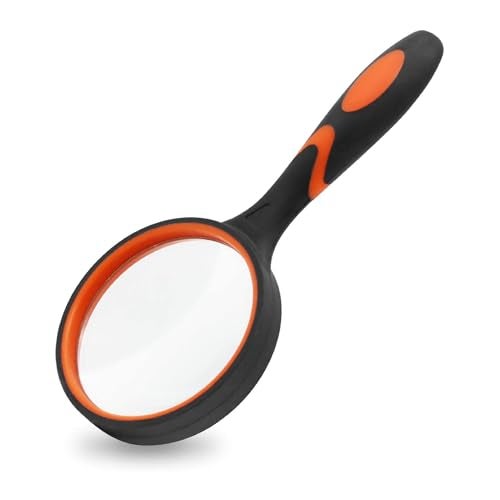 oddpod™ 8X Handheld Magnifying Glass with Large 75mm Lens & Non-Slip Soft Rubber Handle for Book Newspaper Reading, Insect and Hobby Observation, Classroom Science (Orange) - Image 1
