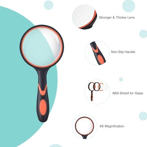 oddpod™ 8X Handheld Magnifying Glass with Large 75mm Lens & Non-Slip Soft Rubber Handle for Book Newspaper Reading, Insect and Hobby Observation, Classroom Science (Orange) - Image 4