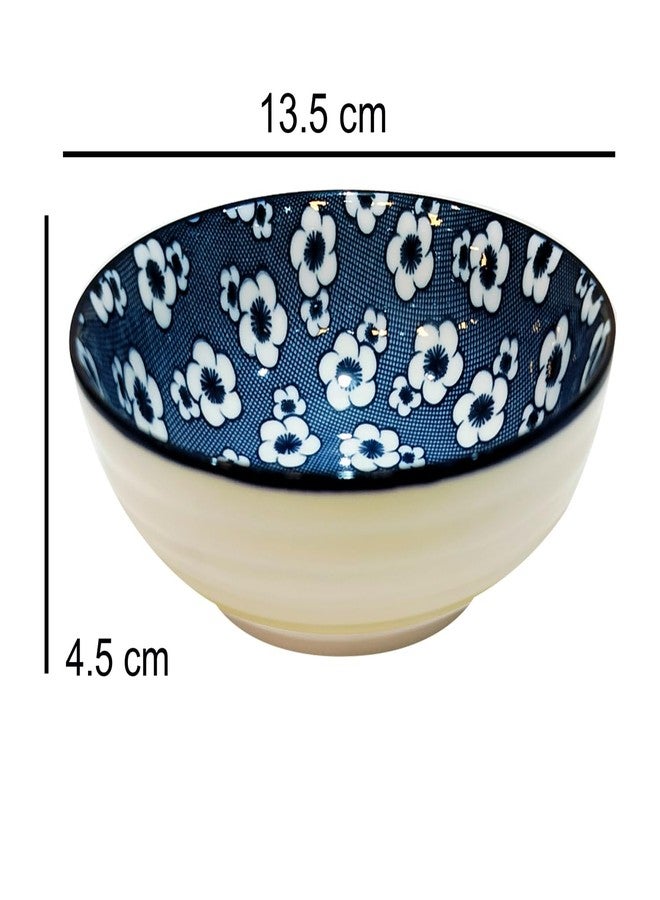 Lemon Tree Ceremic Flower Print Serving Bowl |Bowl for Snacks, Starters, Soups and Salads |Microwave & Dishwasher Safe Bowl (Set of 2, Dark Blue) - Image 3