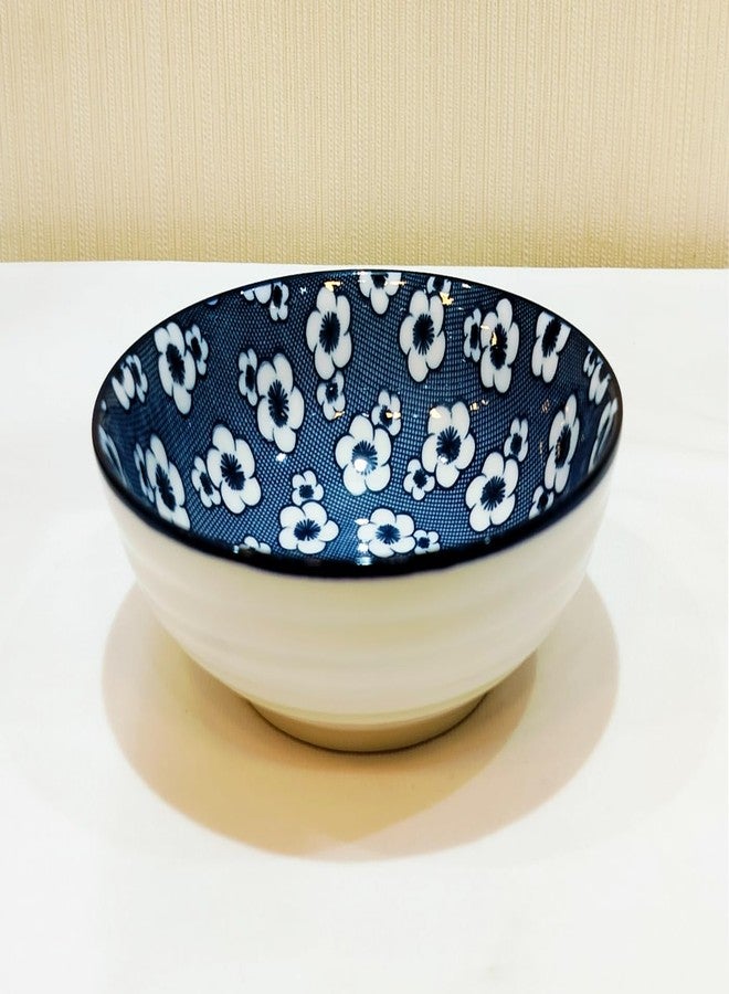 Lemon Tree Ceremic Flower Print Serving Bowl |Bowl for Snacks, Starters, Soups and Salads |Microwave & Dishwasher Safe Bowl (Set of 2, Dark Blue) - Image 2