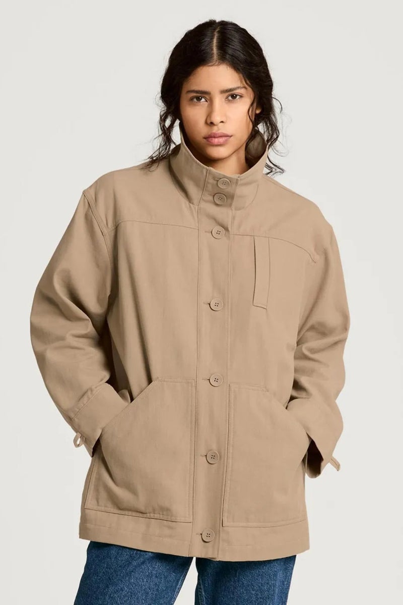 Tchibo Women Plain Parka Jackets, Tan - Image 1
