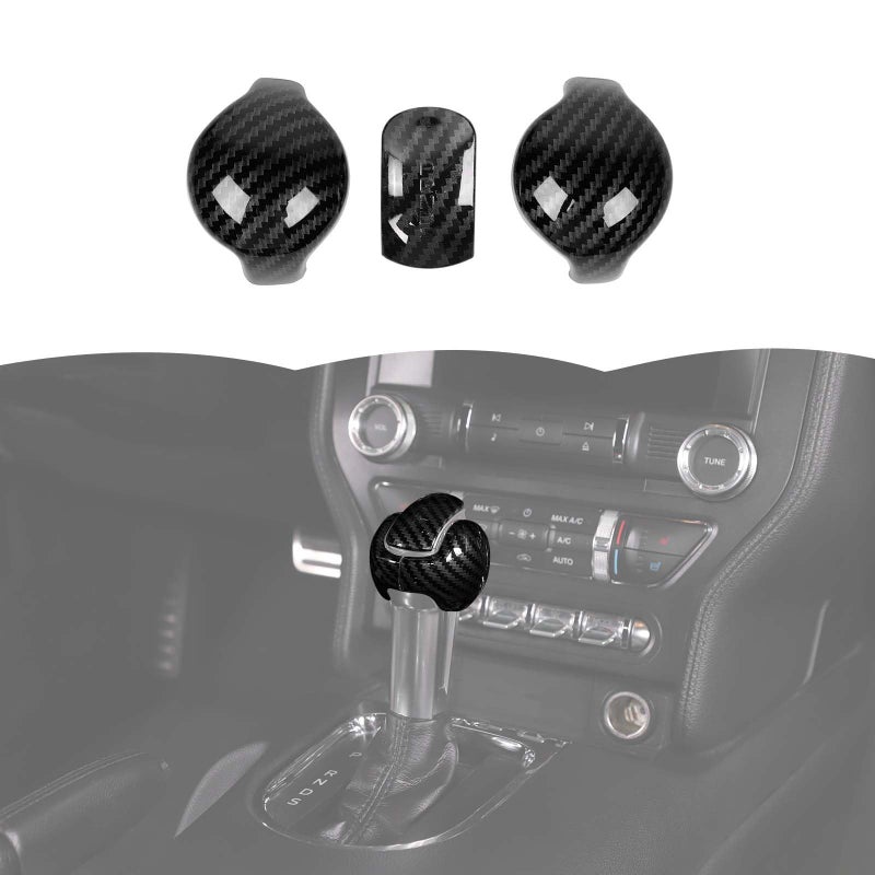 RT-TCZ RTTCZ Gear Shift Knob Cover Trim Interior Accessories for Ford Mustang 20152024 3PCS Carbon Fiber - Image 2