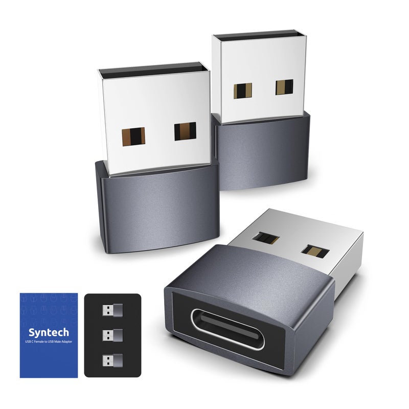 Syntech USB C to USB Adapter – Pack of 3 Aluminum Travel Must-Have Type C to USB Converters for CarPlay, iPhone 15, AirPods - Image 1