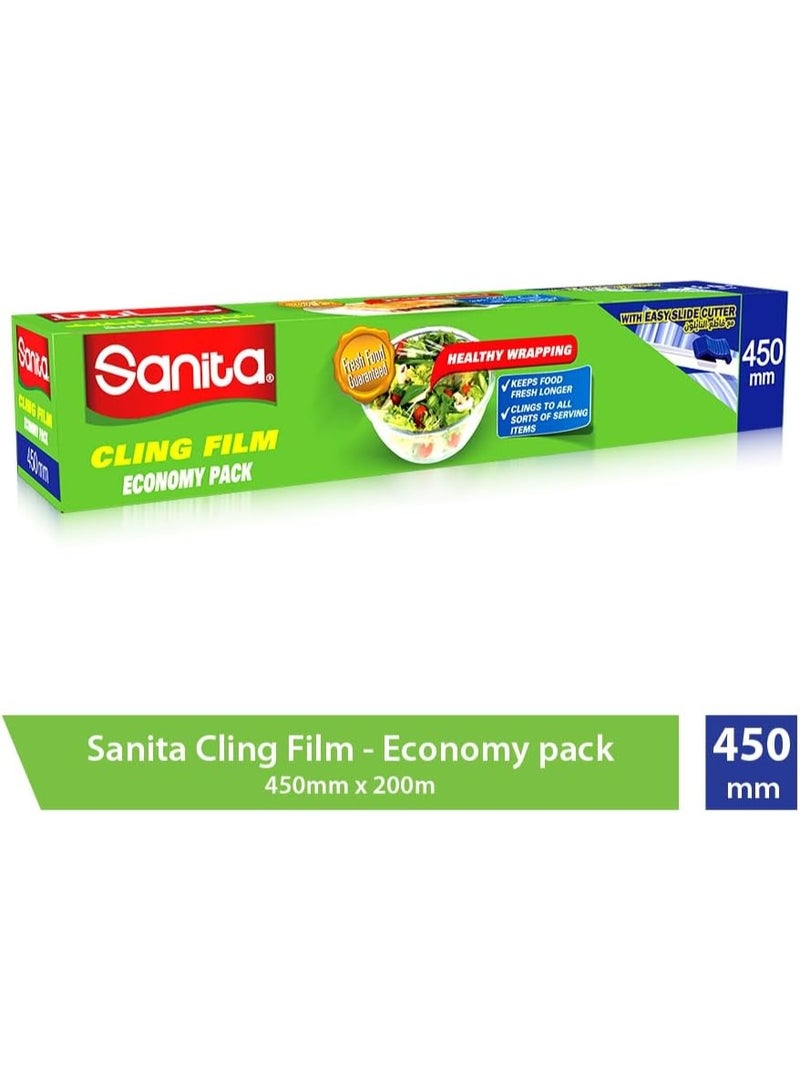 سانيتا نايلون تغليف لاصق لحفظ الأطعمة عالي الجودة، عبوة اقتصادية، مع قاطع النايلون، 450مم* 200متر - Image 2