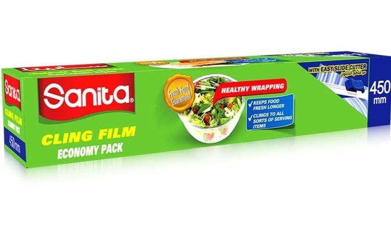 سانيتا نايلون تغليف لاصق لحفظ الأطعمة عالي الجودة، عبوة اقتصادية، مع قاطع النايلون، 450مم* 200متر - Image 1