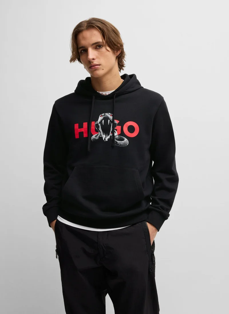 HUGO Cotton-terry hoodie with animal graphic prints