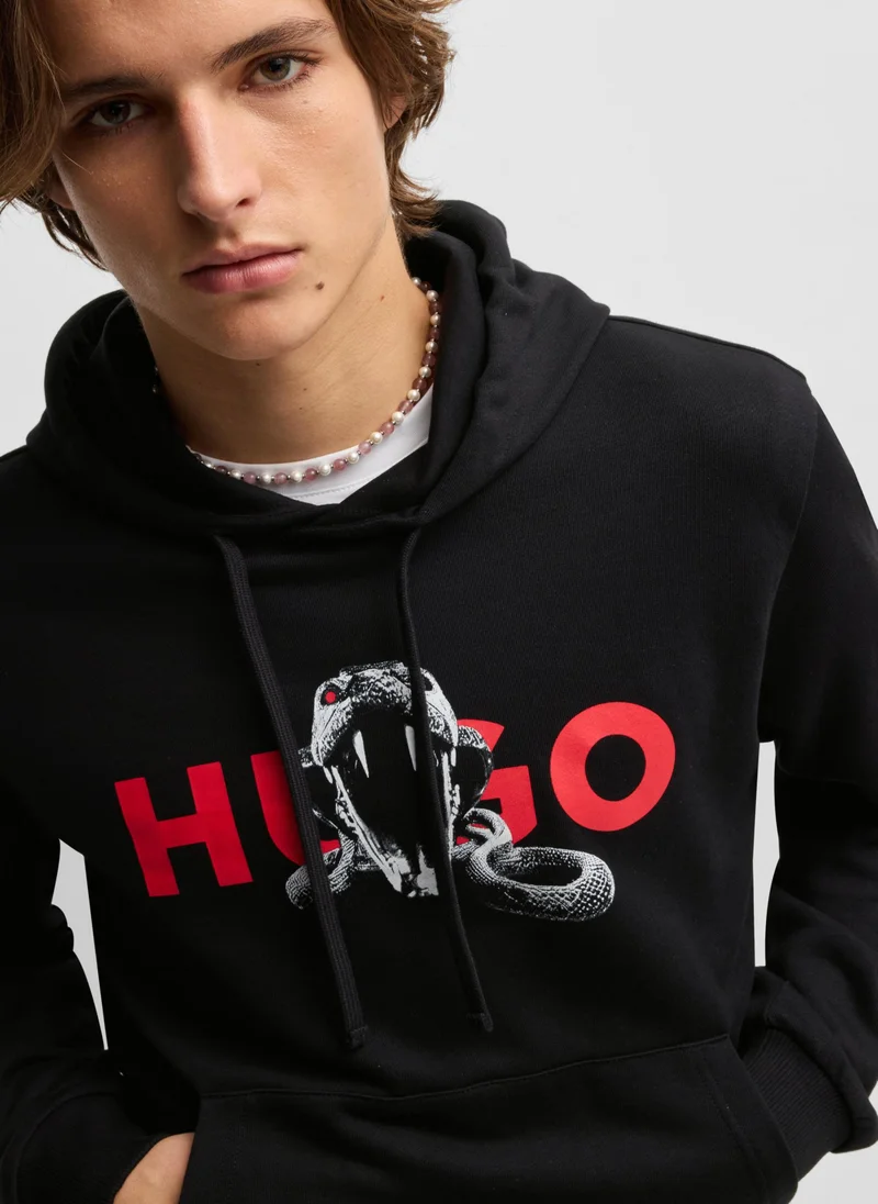 HUGO Cotton-terry hoodie with animal graphic prints