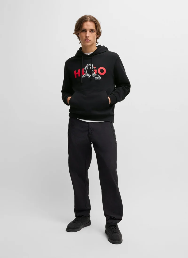 HUGO Cotton-terry hoodie with animal graphic prints