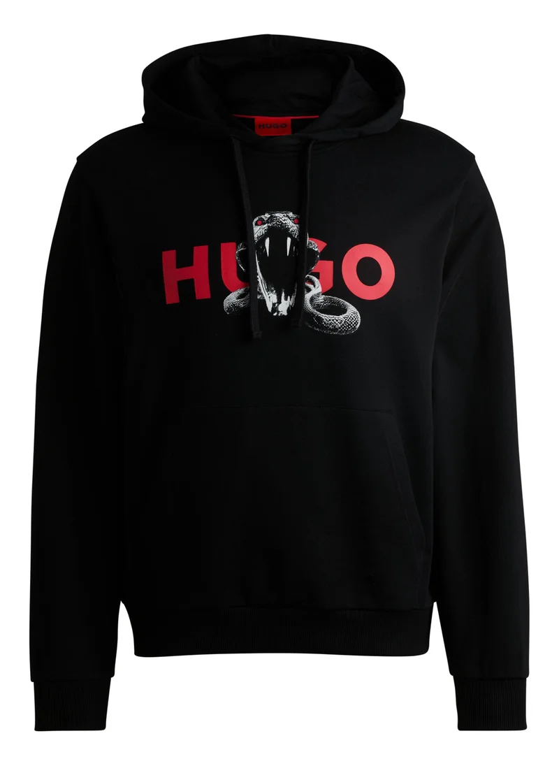 HUGO Cotton-terry hoodie with animal graphic prints