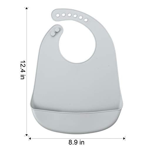 PandaEar 3 Pack Waterproof Silicone Baby Bibs| Super Thin Light Weight Feeding Bib with Food Catcher Pocket for Toddler (Blue/Purple/Grey) - Image 2