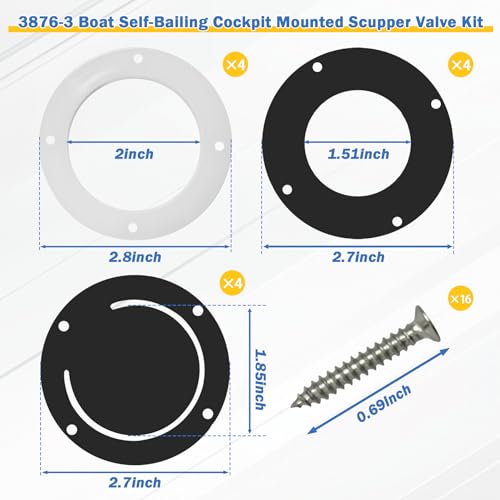 ulapithi 38763 Boat SelfBailing Cockpit Mounted Scupper Valve Kit 278 inch Rubber Flapper Valve and Gasket Boat Scupper Flapper Self Bailing Valve Flush Mount Scupper Adapter with Retainer Ring and Screws - Image 3