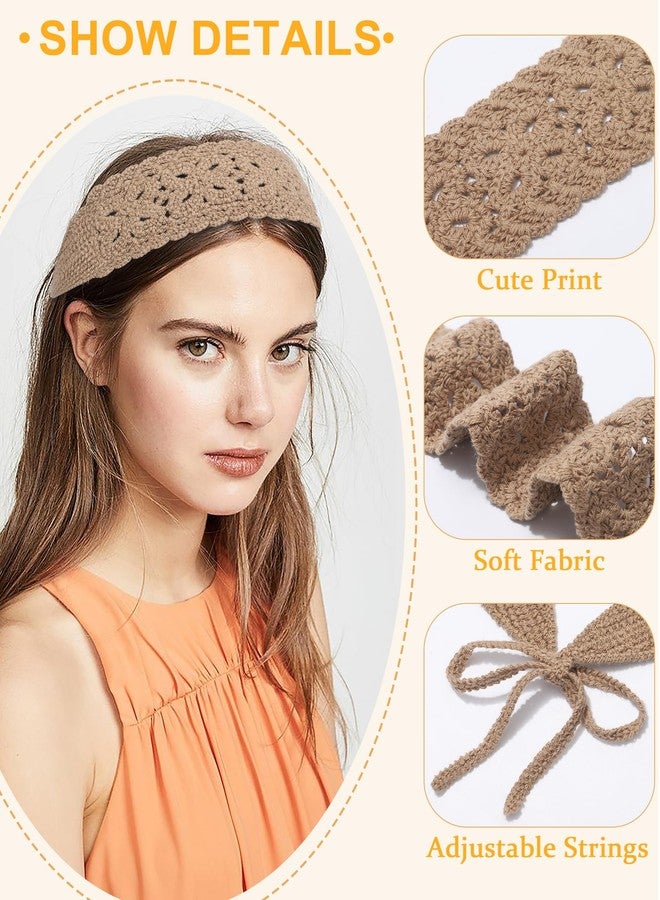 HAIMEIKANG Hippie Hair Bandana Headbands for Women Boho Headband Knit Hair Bands Floral Head Wrap for Women and Girls(Black+Beige+Coffee) - Image 2