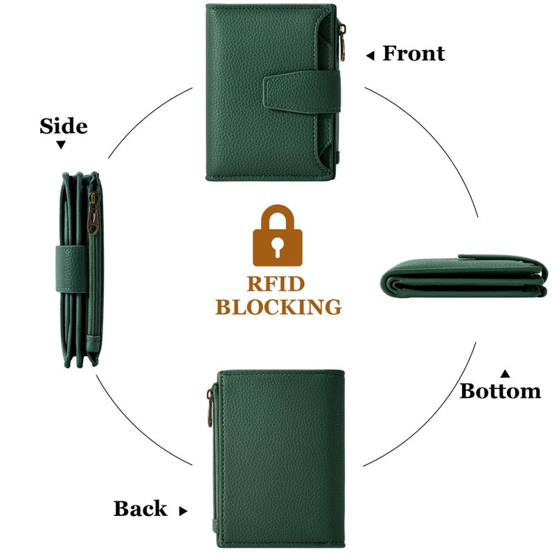 Airkit Small Wallet Women RFID Blocking Soft Leather Bifold Compact Card Holder Wallet for Women with Zipper Coin Pocket 4 ID Window - Image 4