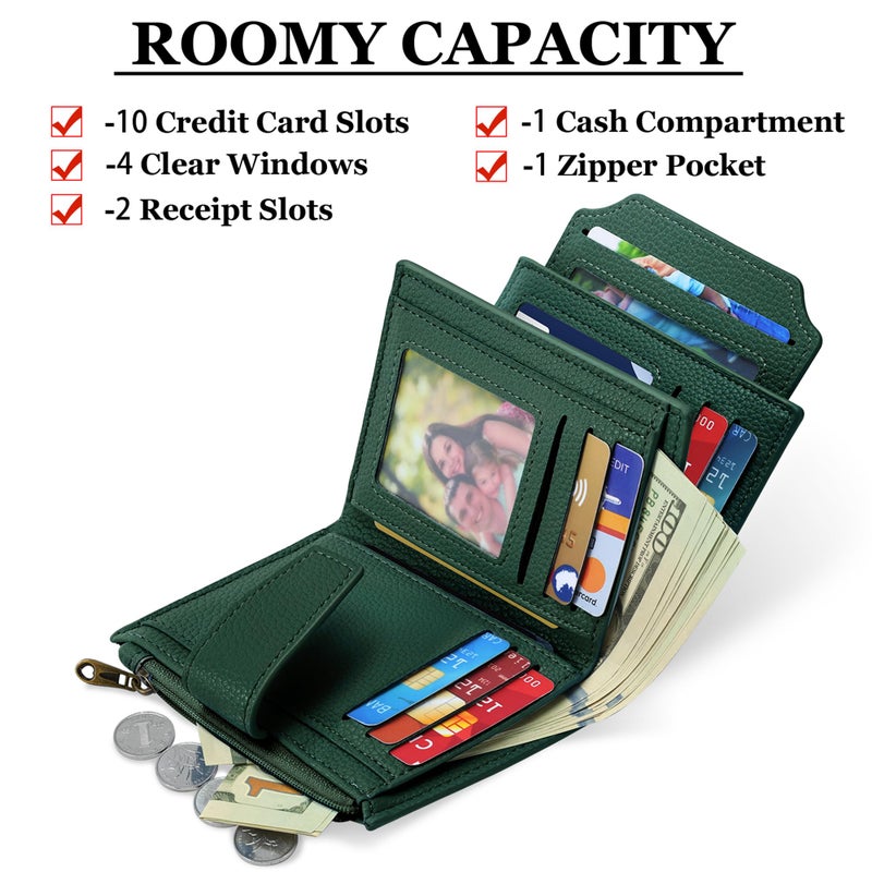 Airkit Small Wallet Women RFID Blocking Soft Leather Bifold Compact Card Holder Wallet for Women with Zipper Coin Pocket 4 ID Window - Image 2