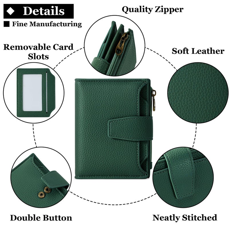 Airkit Small Wallet Women RFID Blocking Soft Leather Bifold Compact Card Holder Wallet for Women with Zipper Coin Pocket 4 ID Window - Image 5