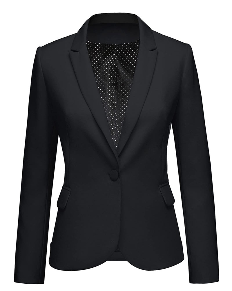 luvamia Women's Notched Lapel Neck Long Sleeves One Button Pocket Blazer Jacket Wear to Work Suit Women's Tuxedos Ladies Blazers Slim Blazer Jackets for Women New Black Size L - Image 3
