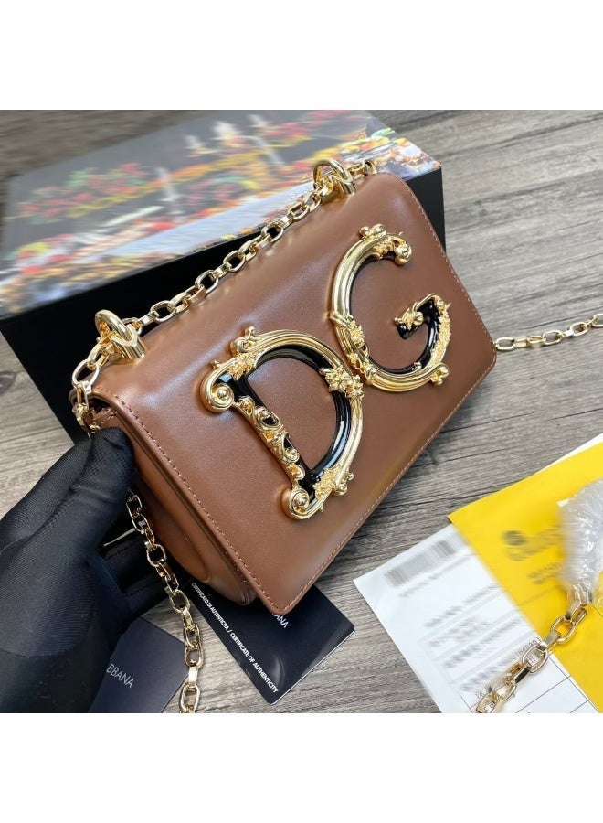 D&G Baroque DG Logo Crossbody Bag | Brown Leather Bag with Ornate Gold Hardware, Luxury Statement Piece for High-Fashion Looks" - Image 5