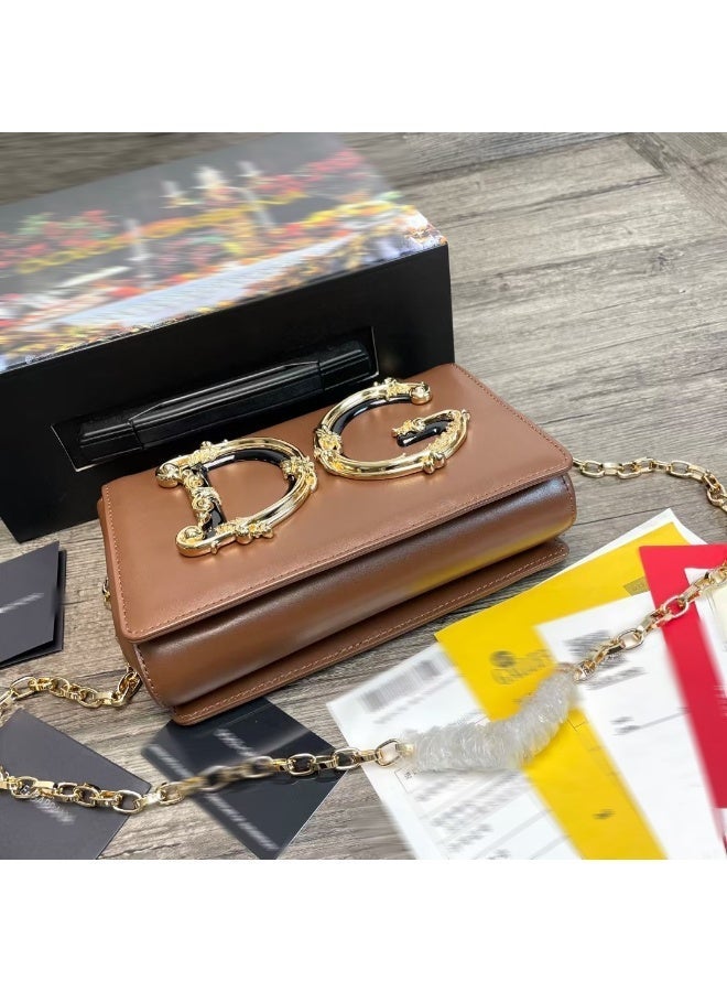 D&G Baroque DG Logo Crossbody Bag | Brown Leather Bag with Ornate Gold Hardware, Luxury Statement Piece for High-Fashion Looks" - Image 4