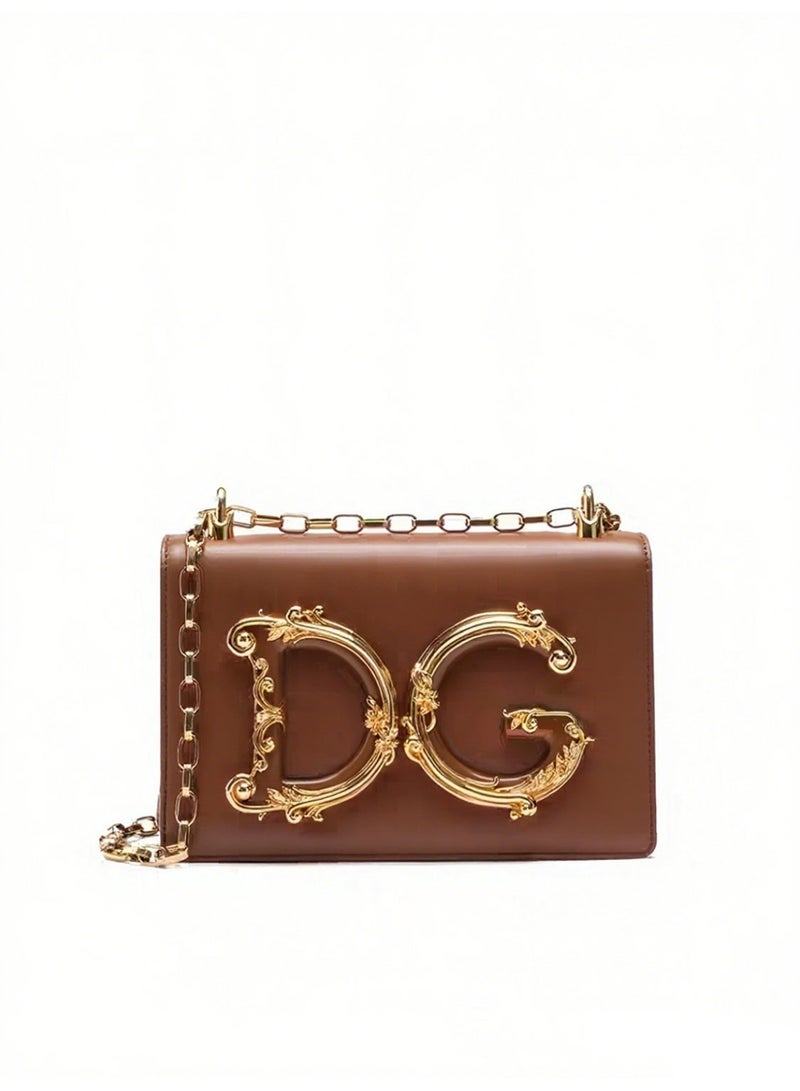 D&G Baroque DG Logo Crossbody Bag | Brown Leather Bag with Ornate Gold Hardware, Luxury Statement Piece for High-Fashion Looks" - Image 1