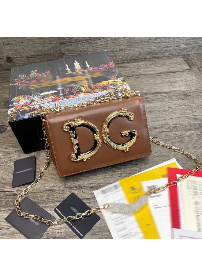 D&G Baroque DG Logo Crossbody Bag | Brown Leather Bag with Ornate Gold Hardware, Luxury Statement Piece for High-Fashion Looks" - Image 2