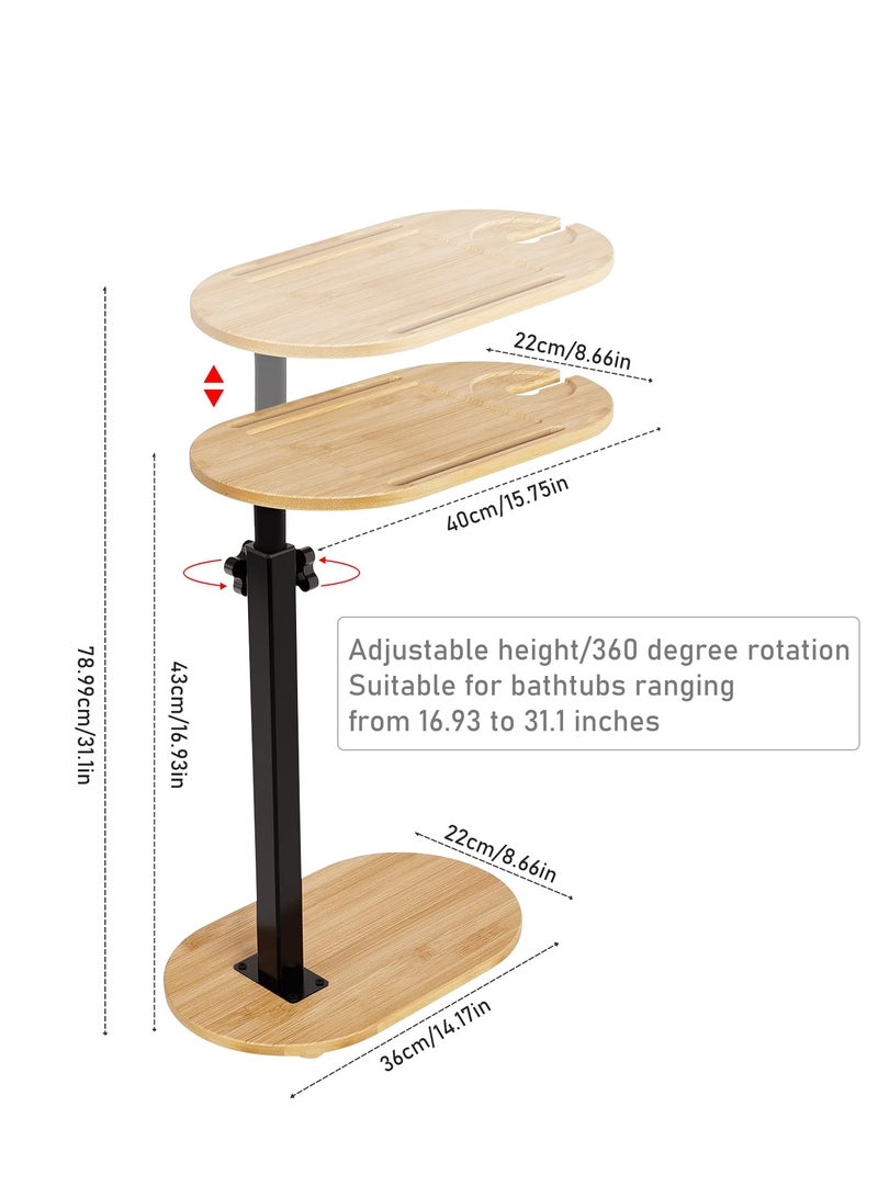 Generic 2 layer bamboo bathtub tray table, adjustable height bathroom storage rack, independent portable bathtub tray, suitable for home bathrooms.  - Image 2
