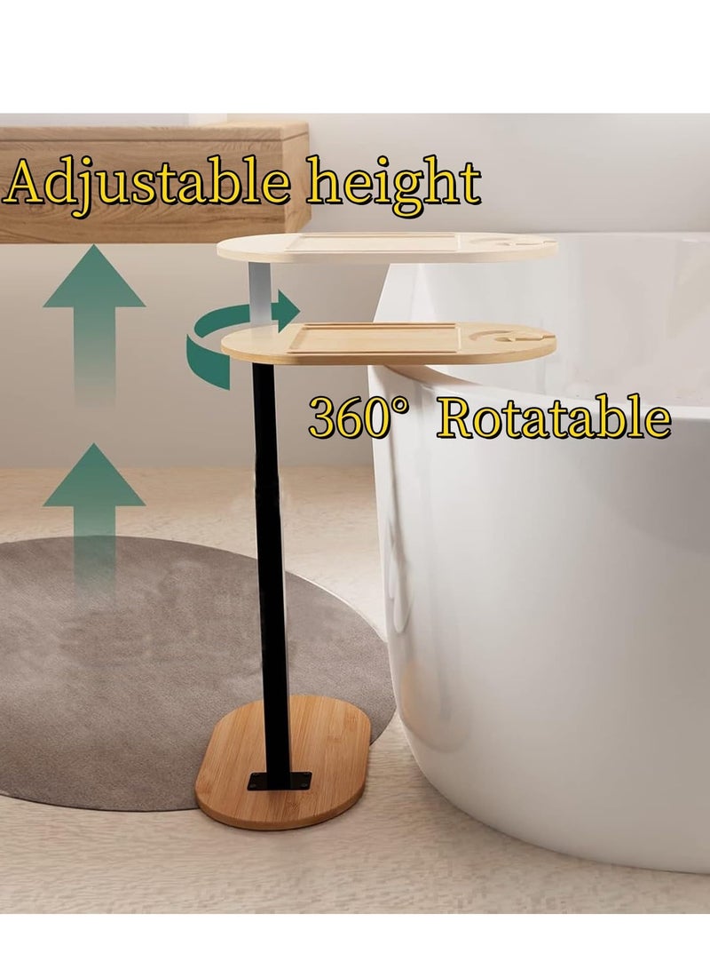 Generic 2 layer bamboo bathtub tray table, adjustable height bathroom storage rack, independent portable bathtub tray, suitable for home bathrooms.  - Image 3