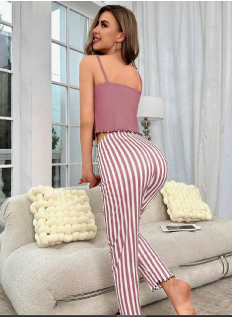 Popcorn Striped Camisole Top And Pants Pajama Set - Image 2