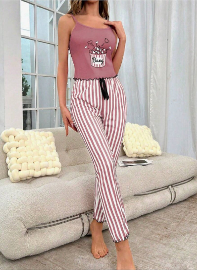 Popcorn Striped Camisole Top And Pants Pajama Set - Image 4