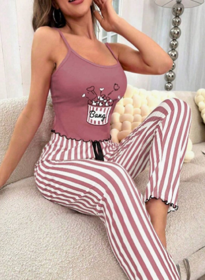 Popcorn Striped Camisole Top And Pants Pajama Set - Image 3