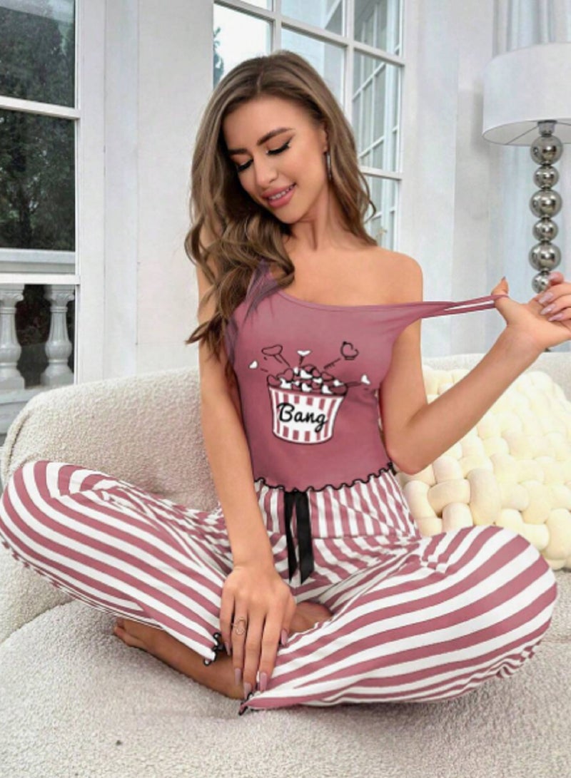Popcorn Striped Camisole Top And Pants Pajama Set - Image 5