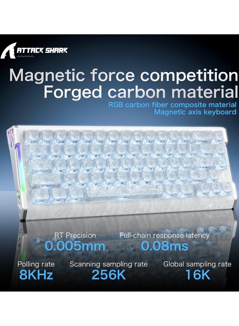 Attack Shark R68HE Carbon Fiber 8000Hz Rapid Trigger Keyboard,0.005mm RT Accuracy 68 Keys Wired Gaming Keyboard with Magnetic Switch,Adjustable Actuation, Rapid Trigger,RGB Lighting for PC/Mac,White - Image 3