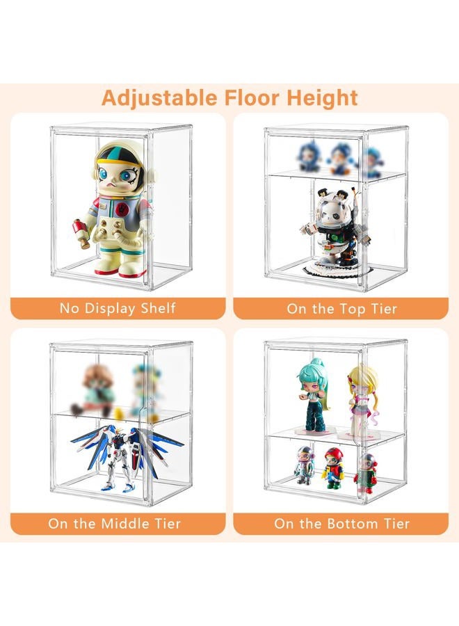 Amllas Acrylic Display Case for Collectibles, Clear Acrylic Display Box with 3 Adjustable Layers and Magnetic Door, Stackable Clear Storage Box/Bins for Figures,Lego, Book - Image 3