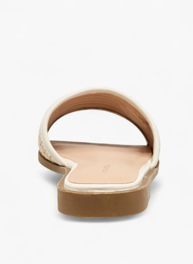 Flora Bella By Shoexpress Women's Textured Slip-On Flat Sandals with Metal Accent